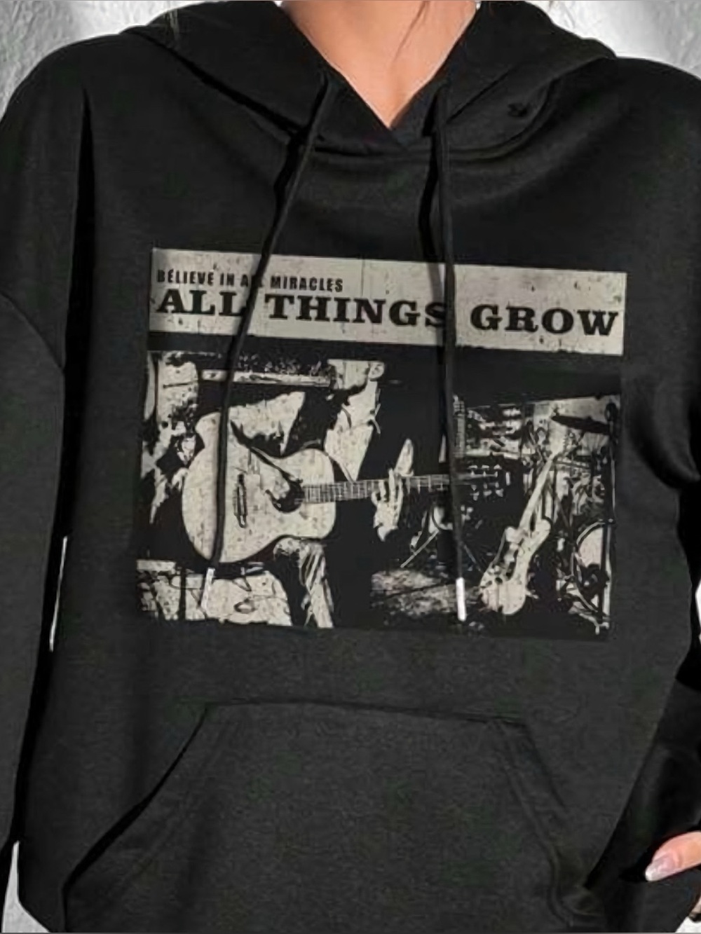 Oversized Graphic Hoodie in Black and Beige
